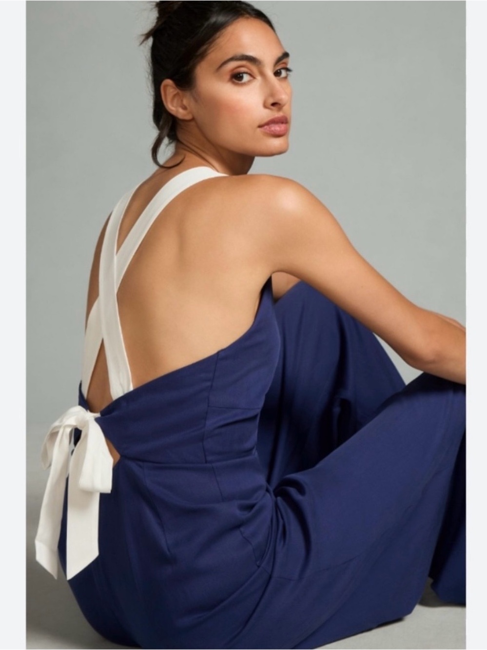 Plenty by Tracy Reese Navy jumpsuit with White Tie Cross-Back
